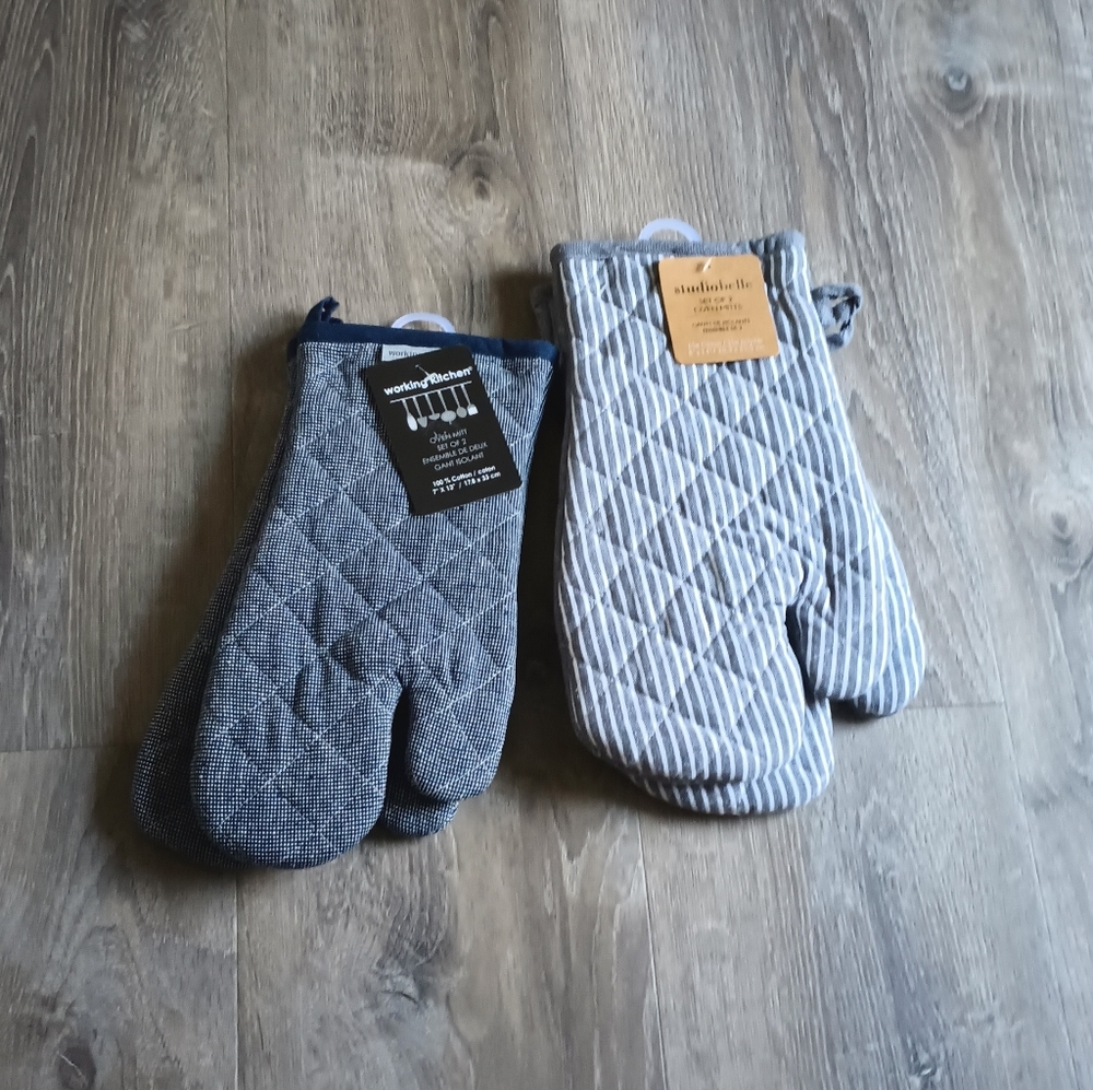 Double Set Of  Kitchen Oven Mitts (Grey/Navy) A-8